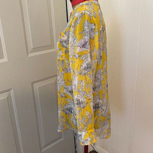 Liz Claiborne Petite Boho Floral Button Down Sheer Tunic Shirt Size PL - Picture 2 of 6